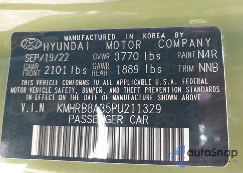 2023 Hyundai Venue Se z USA, uszkodzony, nr VIN KMHRB8A35PU211329